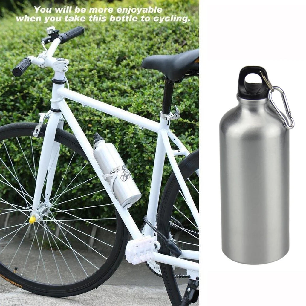 10pcs 600ml Aluminum Water Bottles Silver with Carabiner Hook O43807