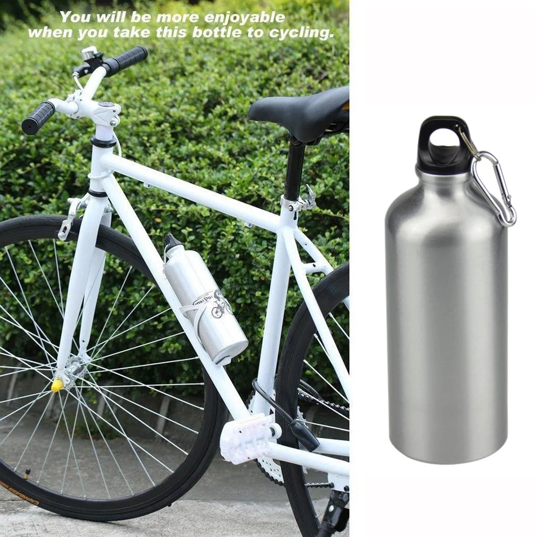 10pcs 600ml Aluminum Water Bottles Silver with Carabiner Hook O43807