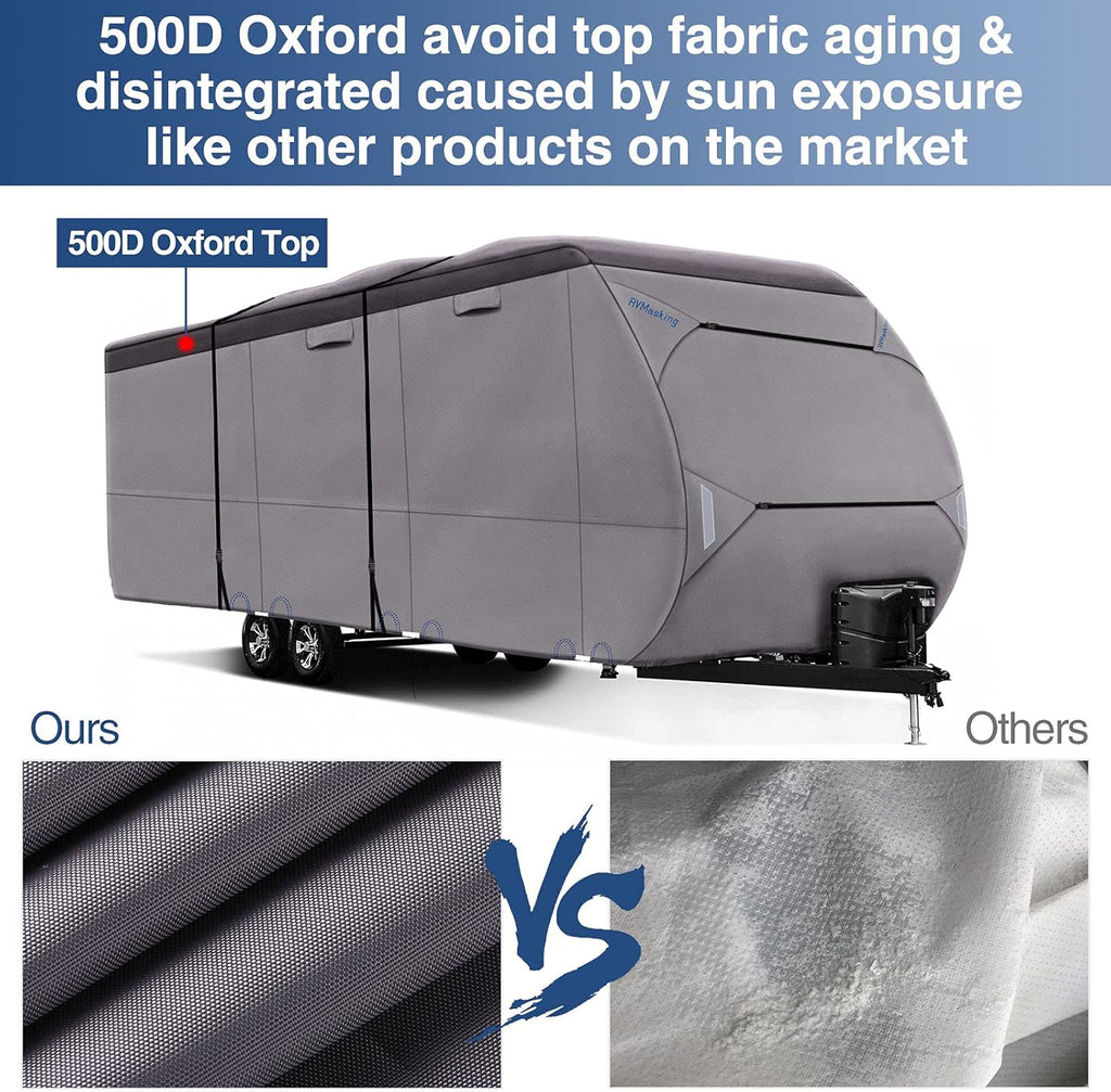 Upgraded Waterproof 500D Top Travel Trailer Cover with 4 Tire Covers, Tongue Jack Cover U834
