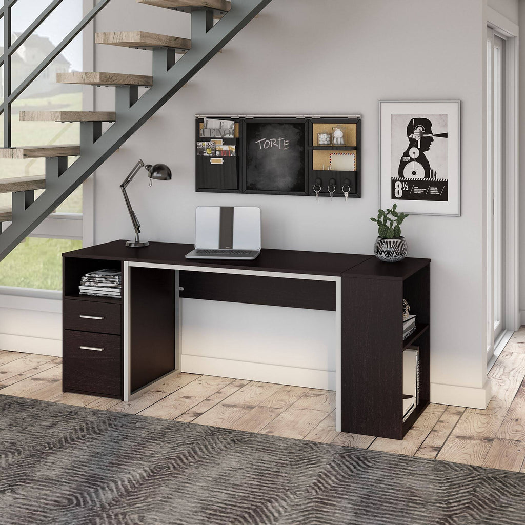Espresso Oak Computer Desk with File Cabinet and Bookcase J743769