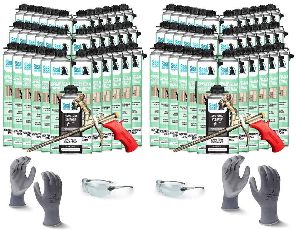 Spray Foam Can Kit with 2 Angled Gun Foam Applicators, 2 Cans of Cleaner, 1 pair L gloves, 1 pair XL gloves, 2 pair Safety Glasses W442