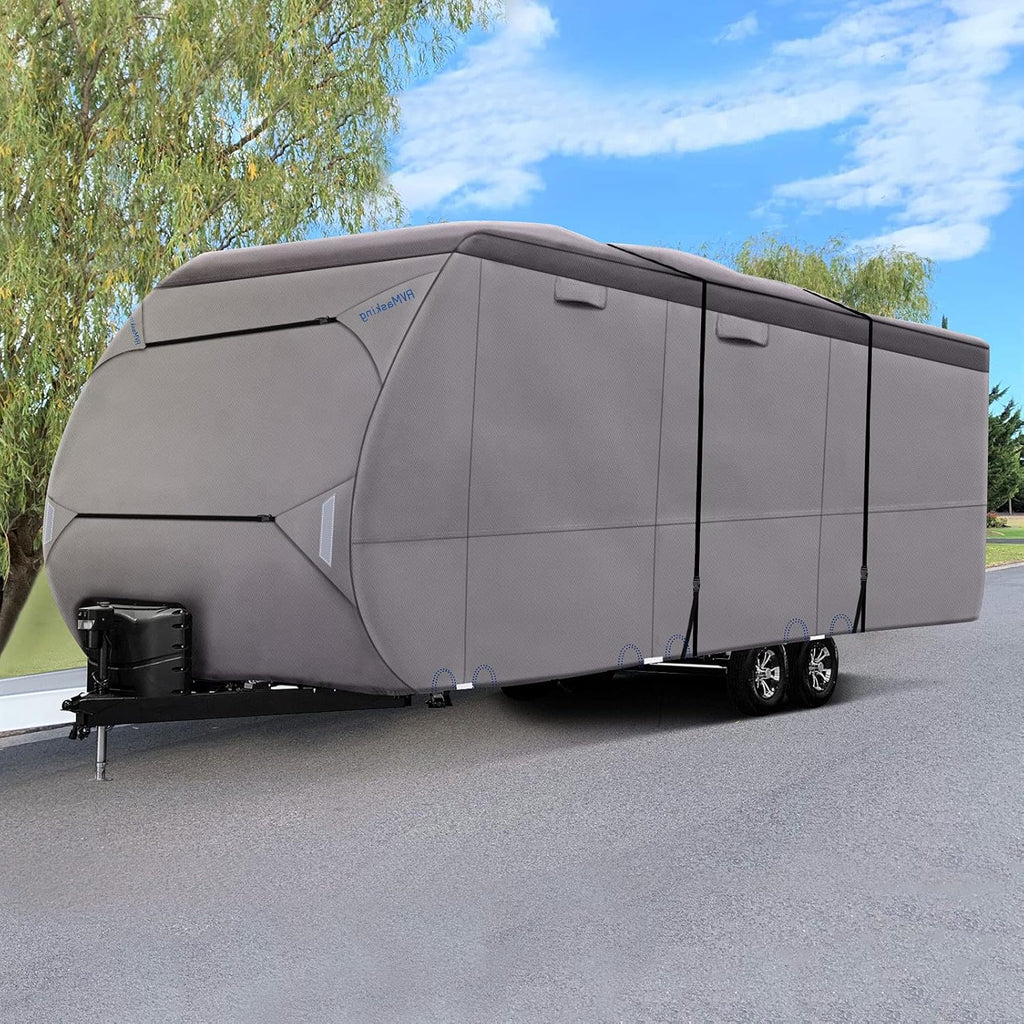 Upgraded Waterproof 500D Top Travel Trailer Cover with 4 Tire Covers, Tongue Jack Cover U834