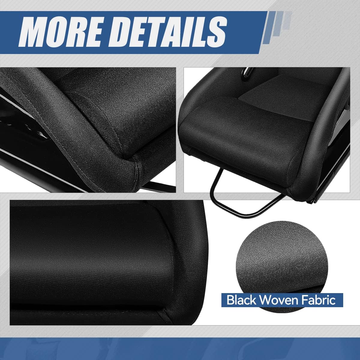 Black Fabric Bucket Racing Seats, Set of 2 E3523