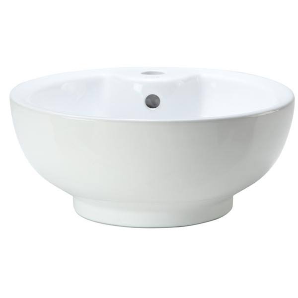 White Vessel Round Bathroom Sink with Overflow U174169