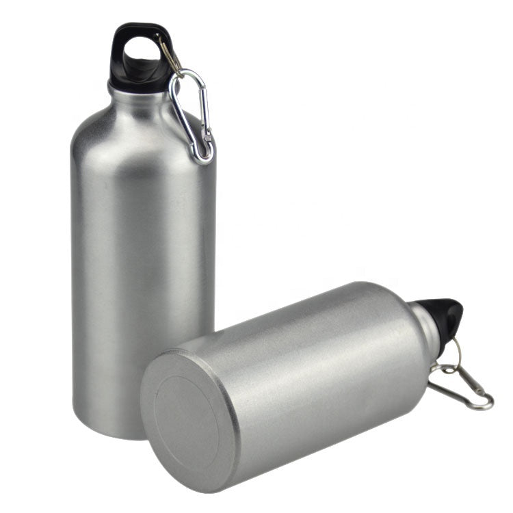 10pcs 600ml Aluminum Water Bottles Silver with Carabiner Hook O43807