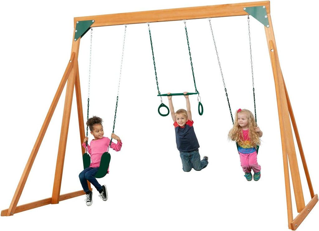 Cedar Wooden Backyard Swing Set with 2 Swings & 1 Trapeze N31289