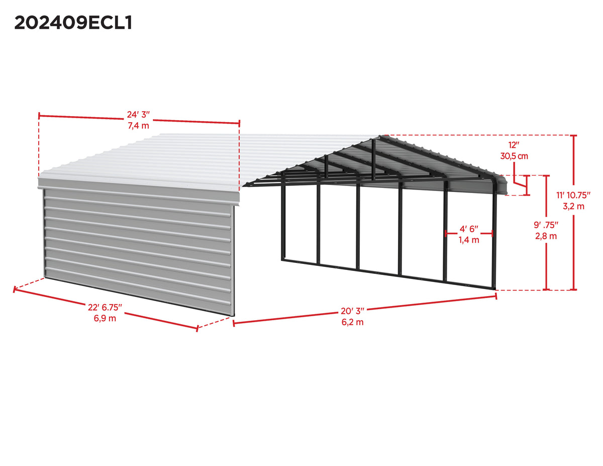 Galvanized Steel Carport Kit, 20' x 24' x 9', Charcoal E6652