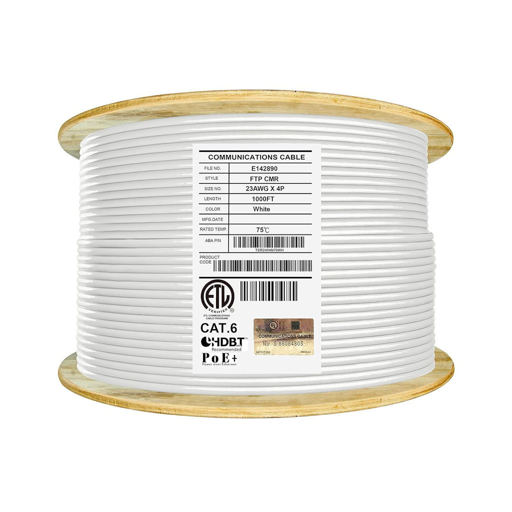 Bulk Ethernet Cable Reel, Cat6 Shielded Riser, 1000ft, F/UTP 23AWG, Solid Bare Copper, Grey C1289