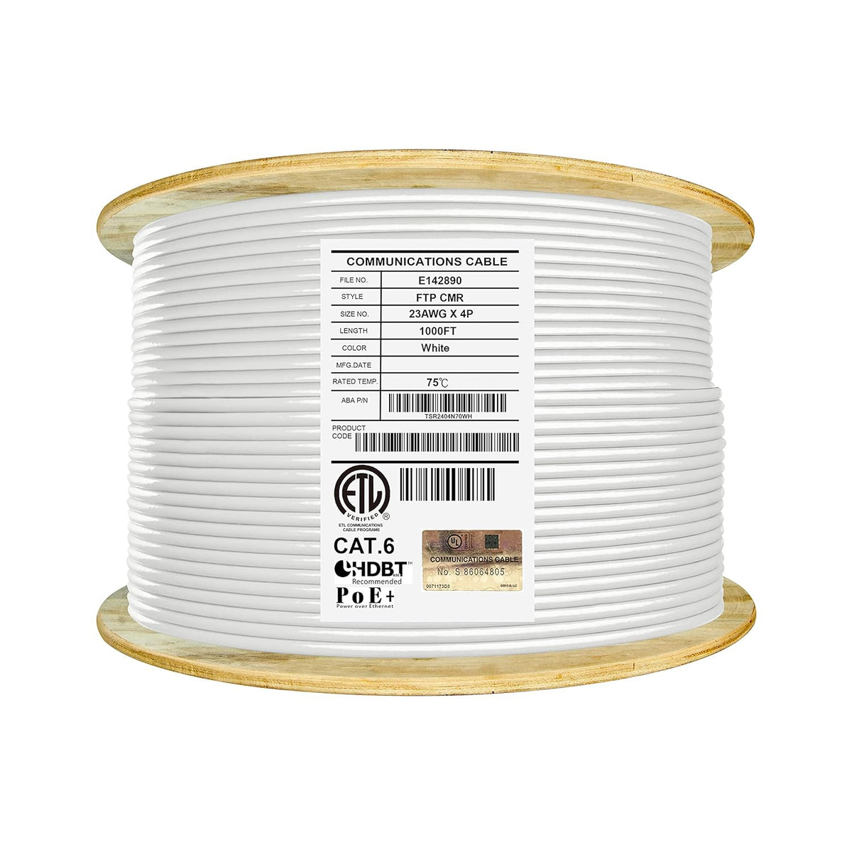 Bulk Ethernet Cable Reel, Cat6 Shielded Riser, 1000ft, F/UTP 23AWG, Solid Bare Copper, Grey C1289