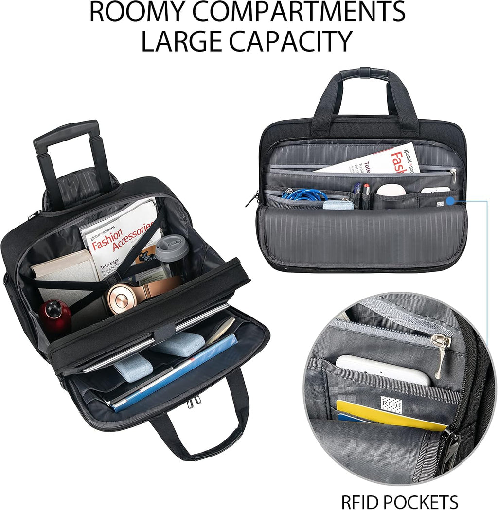 Black 17.3 Inch Rolling Laptop Bag with RFID Pockets R84724