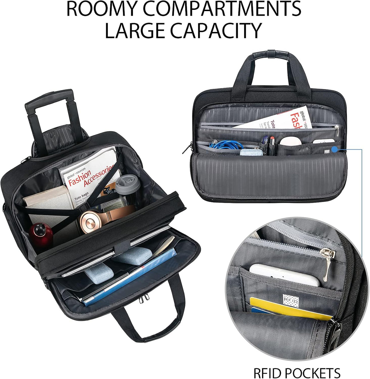 Black 17.3 Inch Rolling Laptop Bag with RFID Pockets R84724