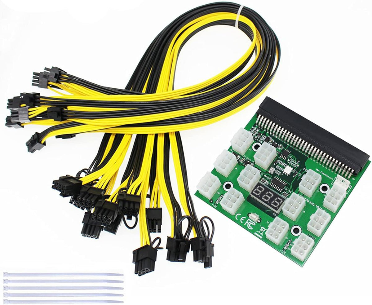 12V GPU PSU Breakout Board with 12pcs 16AWG PCI-E 6Pin to 6+2Pin Cables 27.5Inch Length A797