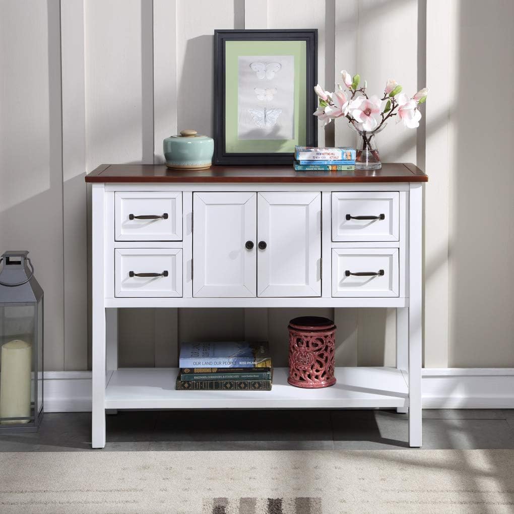 White Wood Console Table with 4 Drawers S6886