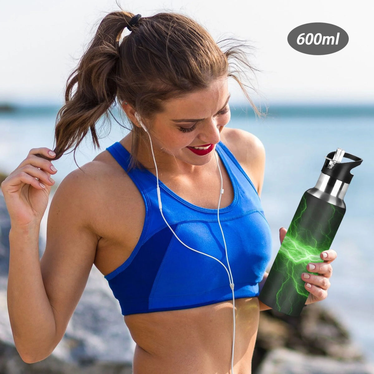 Green Stainless Steel Vacuum Insulated Water Bottle with Straw Lid 20 OZ F58010