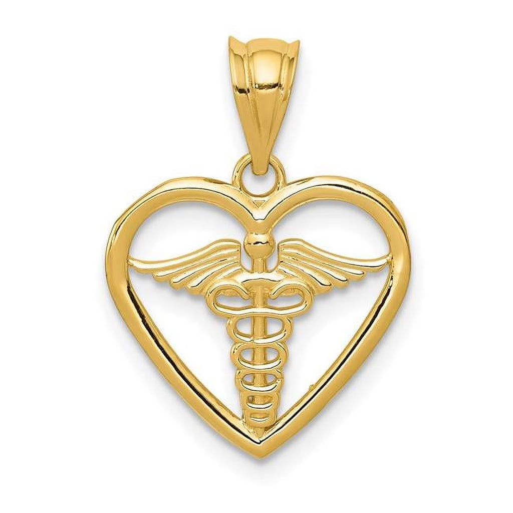 14K Yellow Gold Caduceus Heart Pendant C998