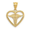 14K Yellow Gold Caduceus Heart Pendant C998