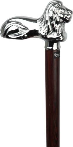 Chrome Lion Handle Walking Cane with Wenge Wood Shaft M865498