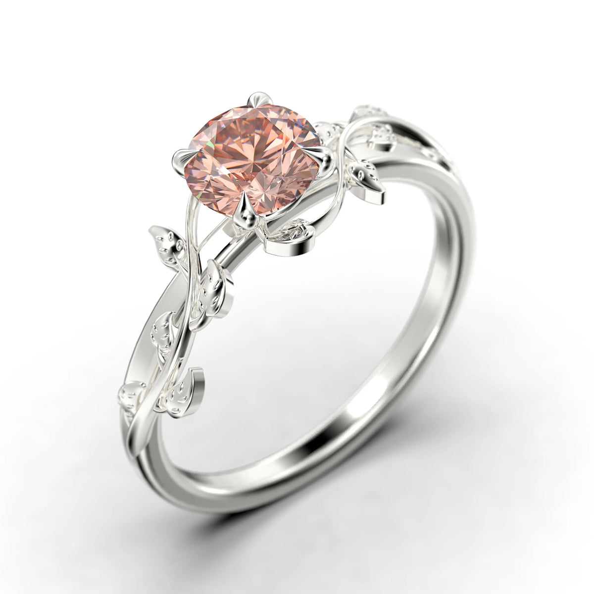 10K Solid White Gold Morganite Engagement Ring Z808