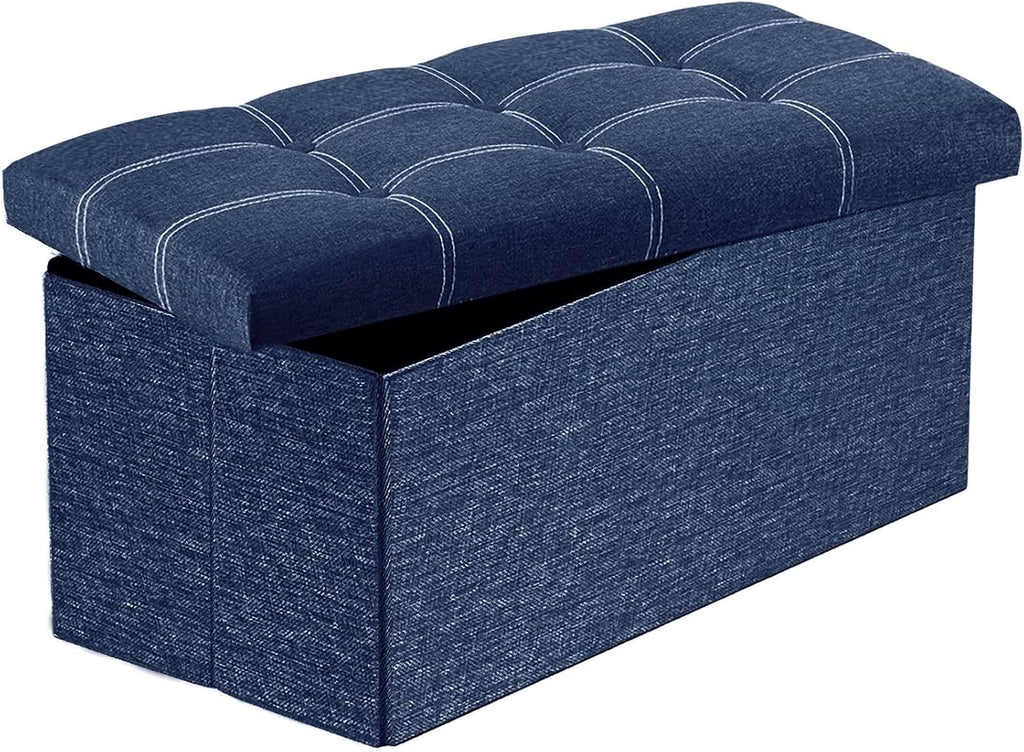 Cream Linen Cube Ottoman Storage Footrest D19461
