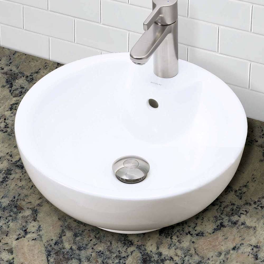 White Vessel Round Bathroom Sink with Overflow U174169