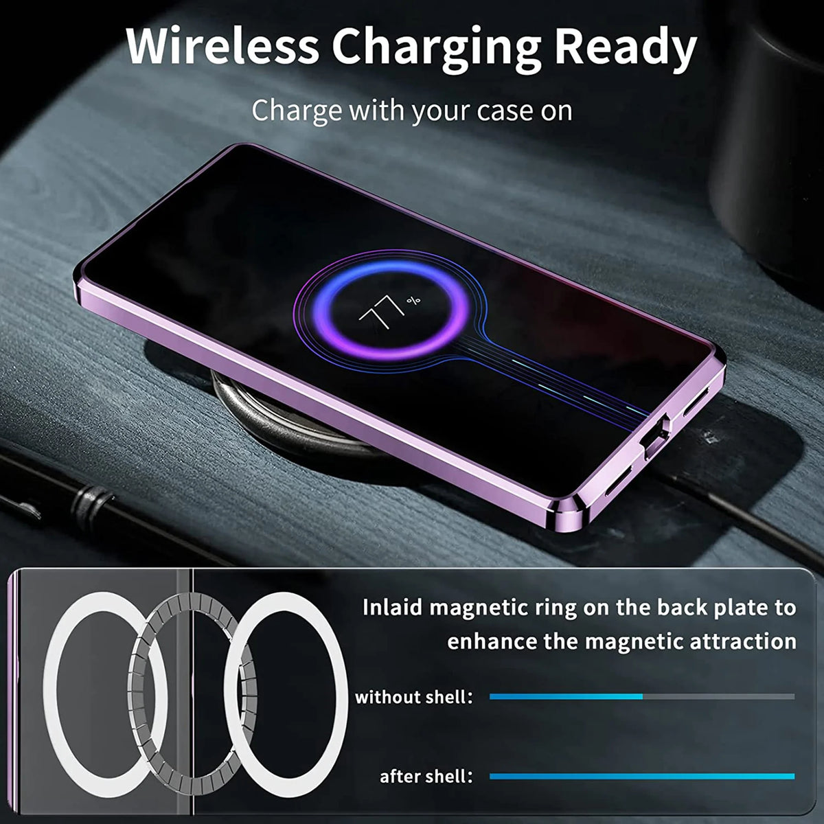 Purple Magnetic Metal Bumper PC Case for Samsung Galaxy S23 Ultra Q142
