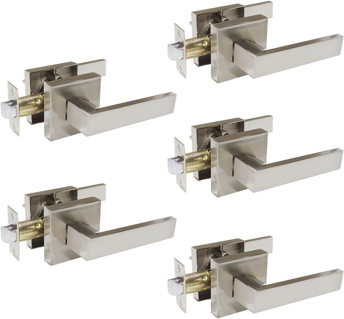 Square Satin Nickel Privacy Door Levers Lockset, Pack of 10 P958