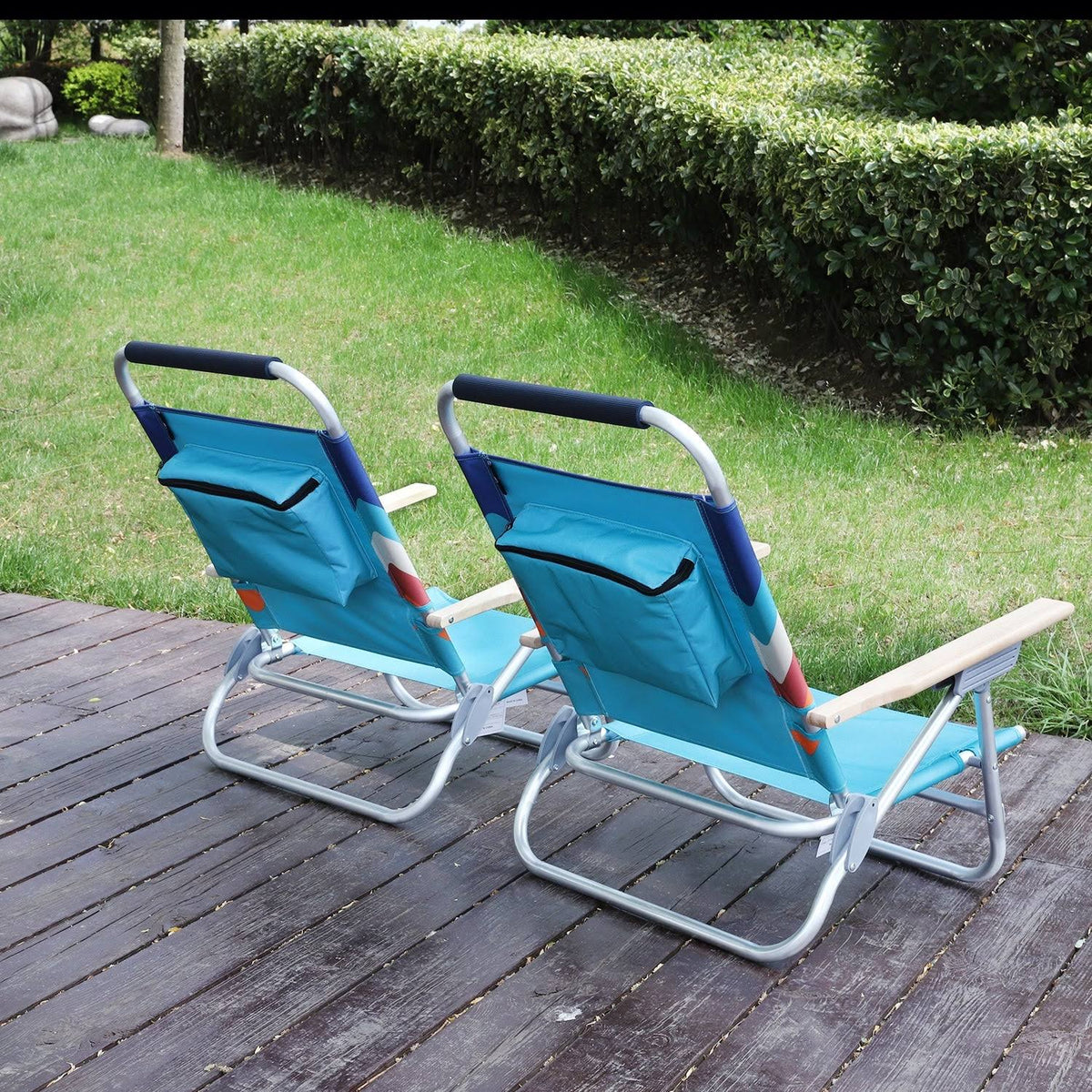 2-Piece Low Folding Adjustable Beach Chairs with Cooler Bag K7448