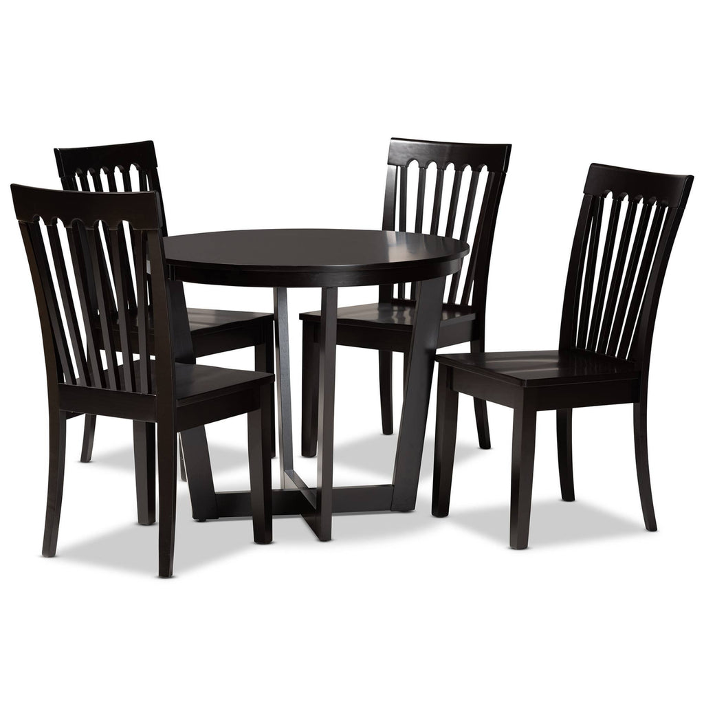 5-Piece Dark Brown Wood Dining Set Y597