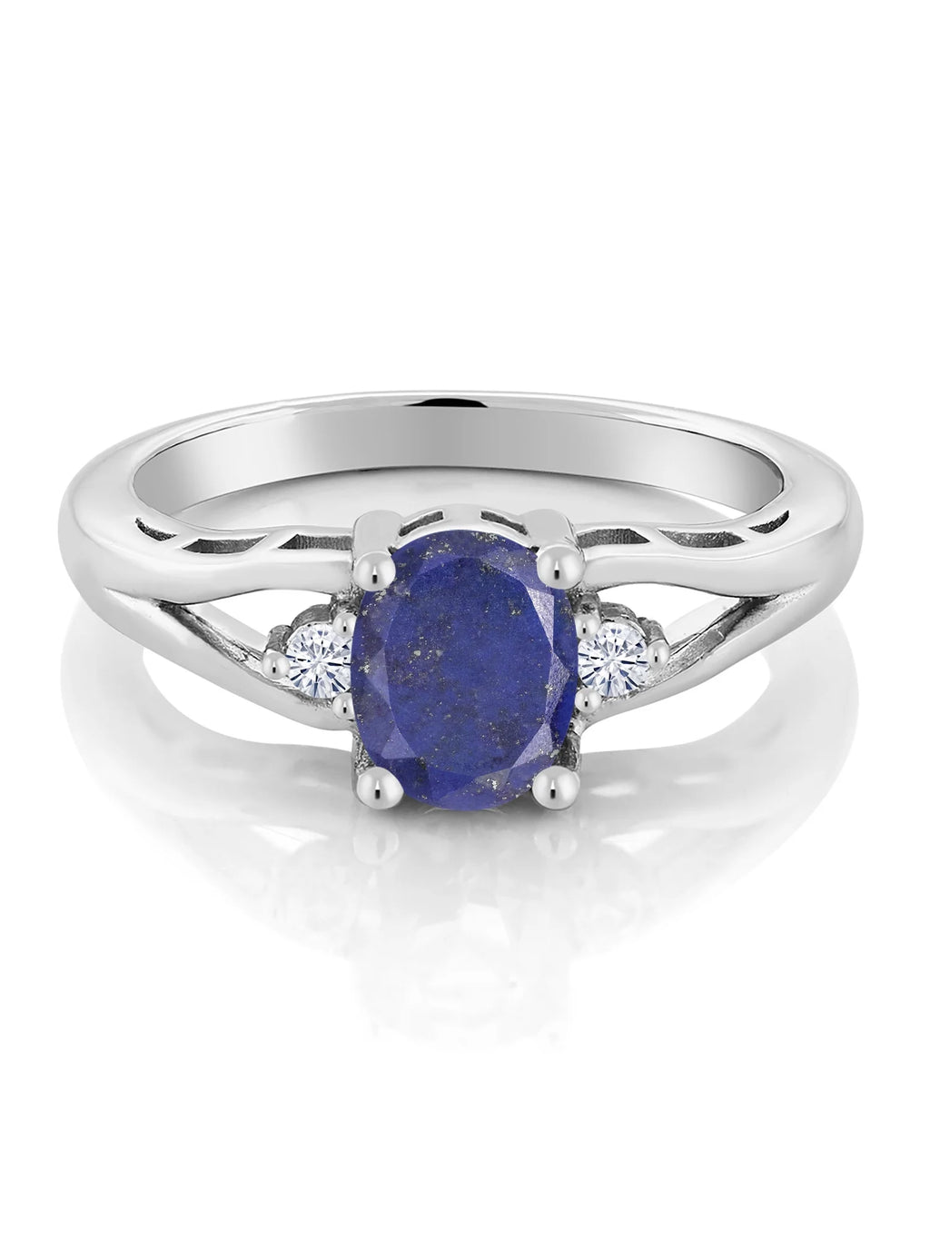 925 Sterling Silver Blue Lapis and White Moissanite 3 Stone Engagement Ring T716