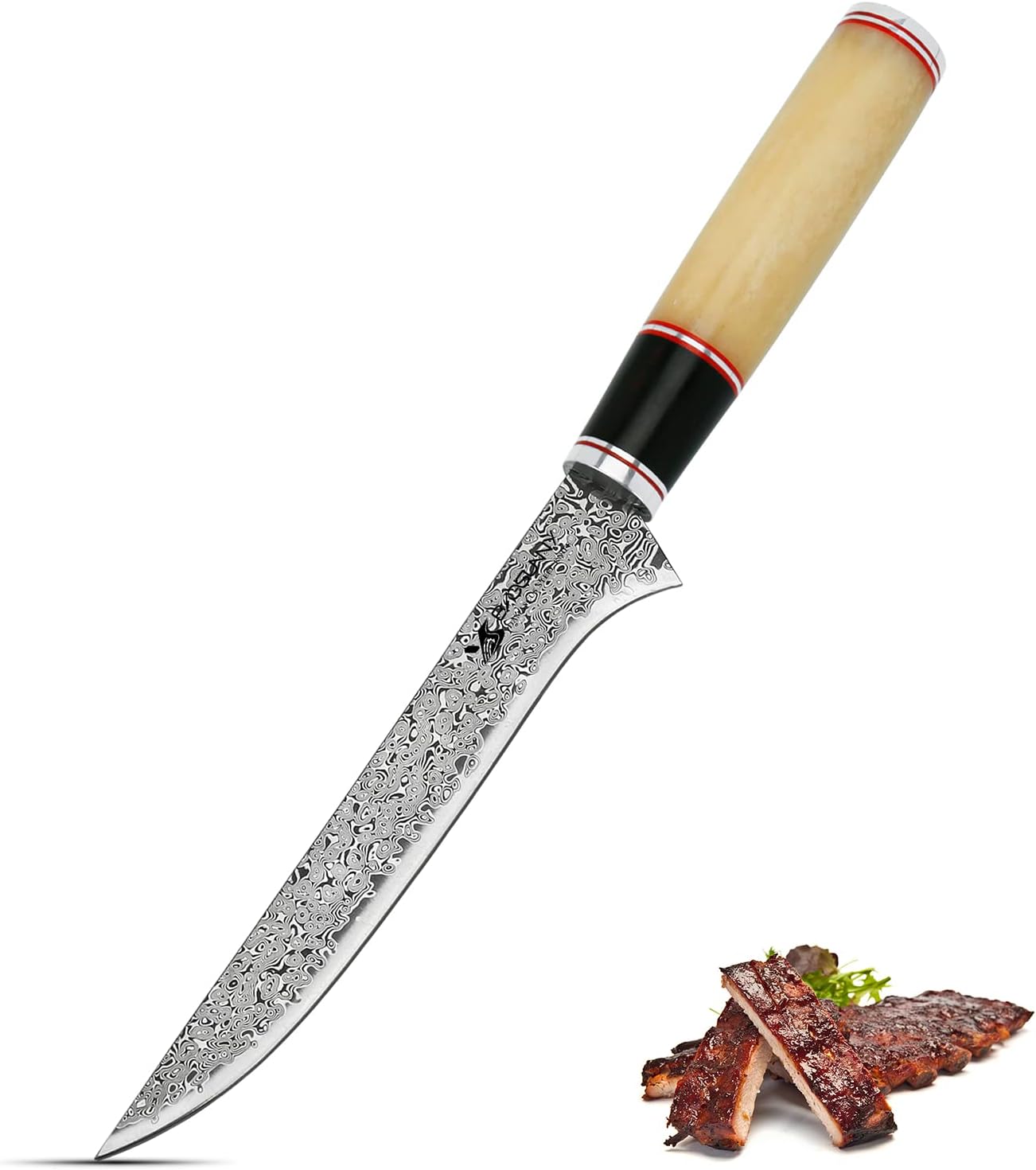 6 Inch Damascus Steel Boning Knife with Camel Bone Handle A29970