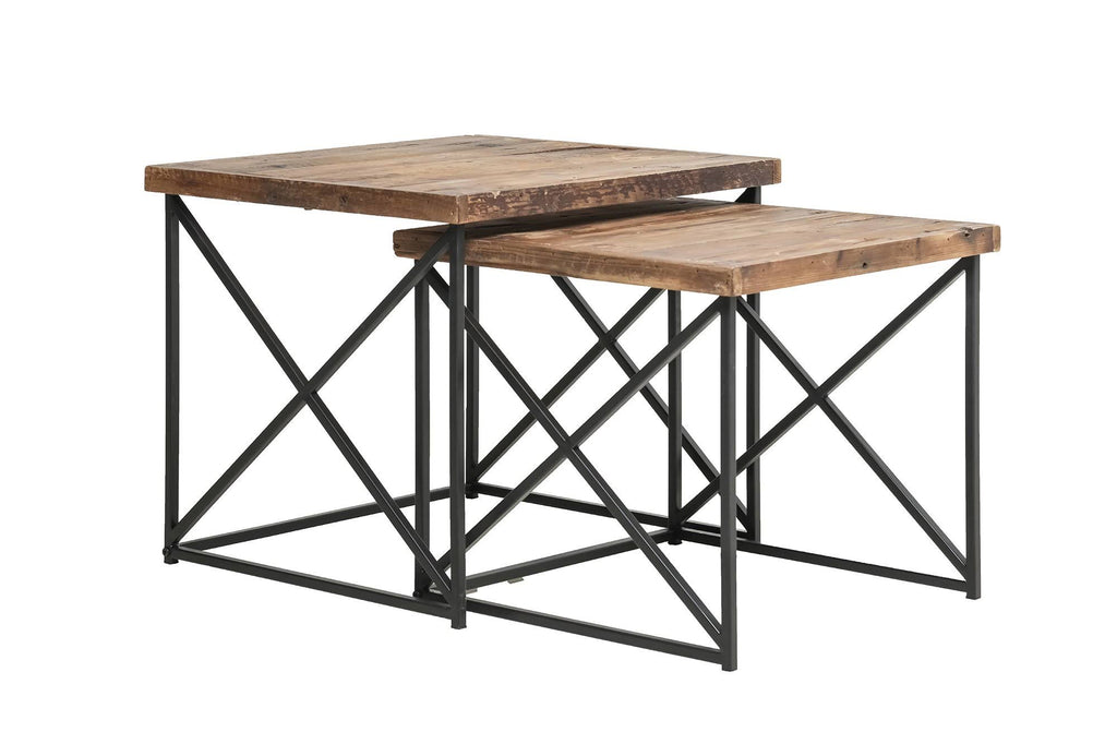 Reclaimed Nesting Tables Set of 2 Brown Wood E33263