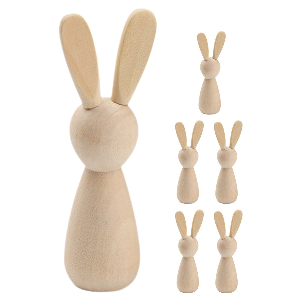 6Pcs Unpainted Wooden Bunny Dolls L528