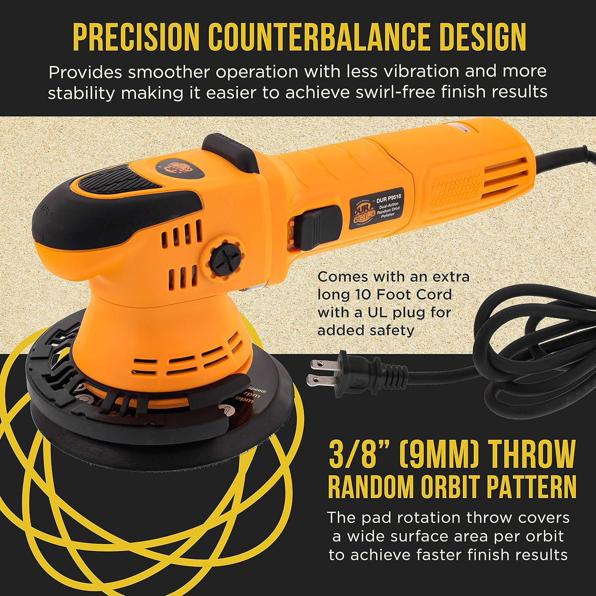 6" Random Orbit Dual-Action Polisher Buffer Sander with 8 Pad Kit, Variable Speed 2000 to 6400 OPM, 750 Watts A22441