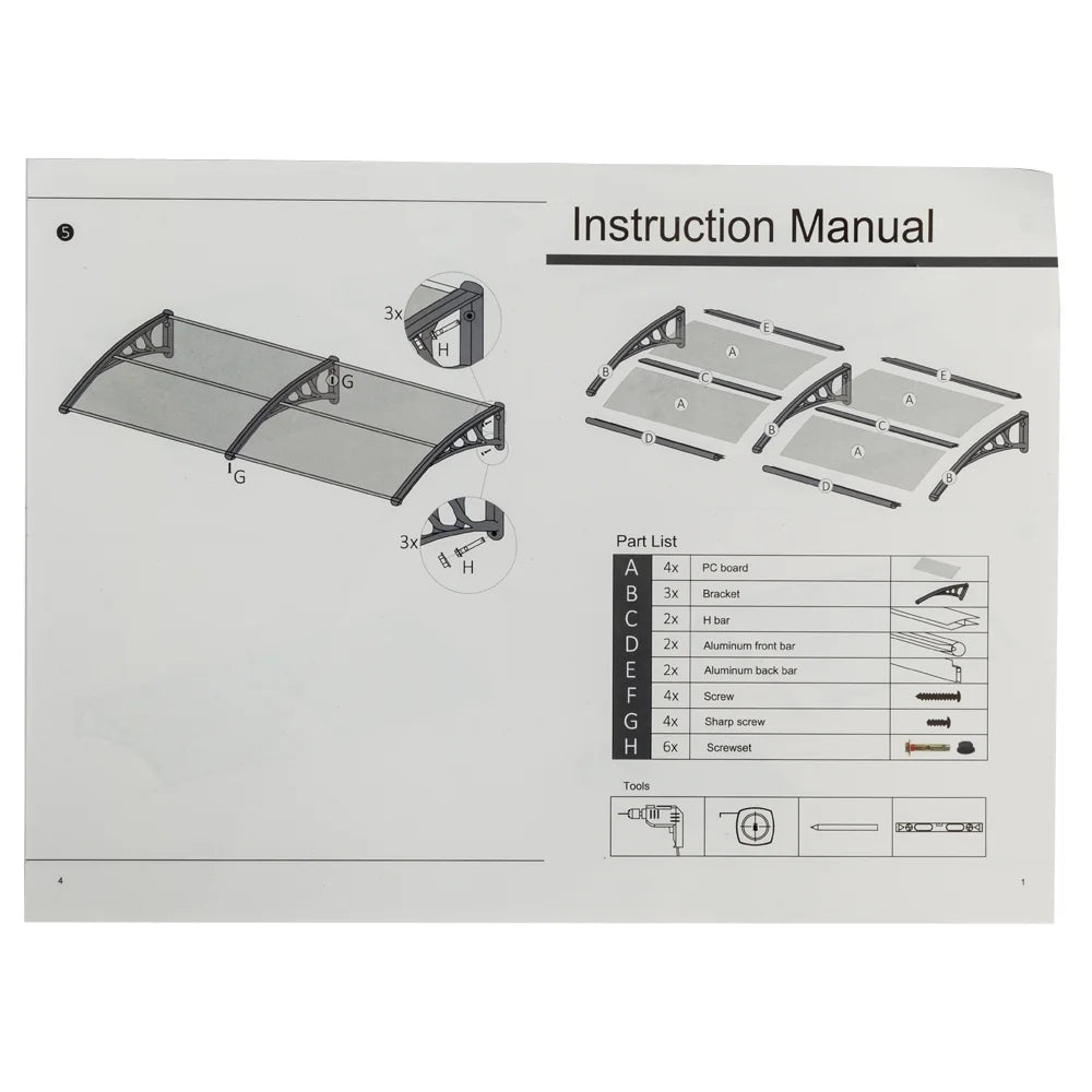 80"40" Polycarbonate ABS Black Awning with Aluminum Fixing Bars B7819