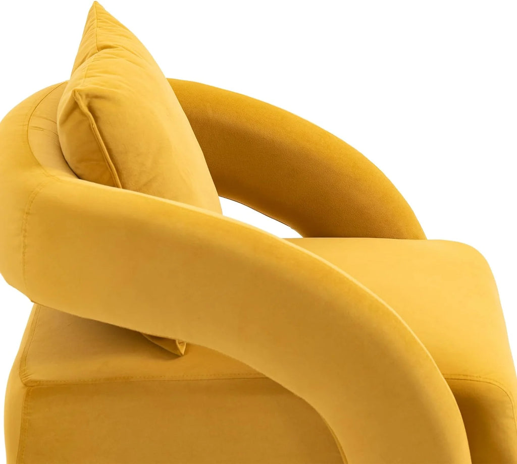 Yellow Velvet Accent Chair with Ottoman J26691