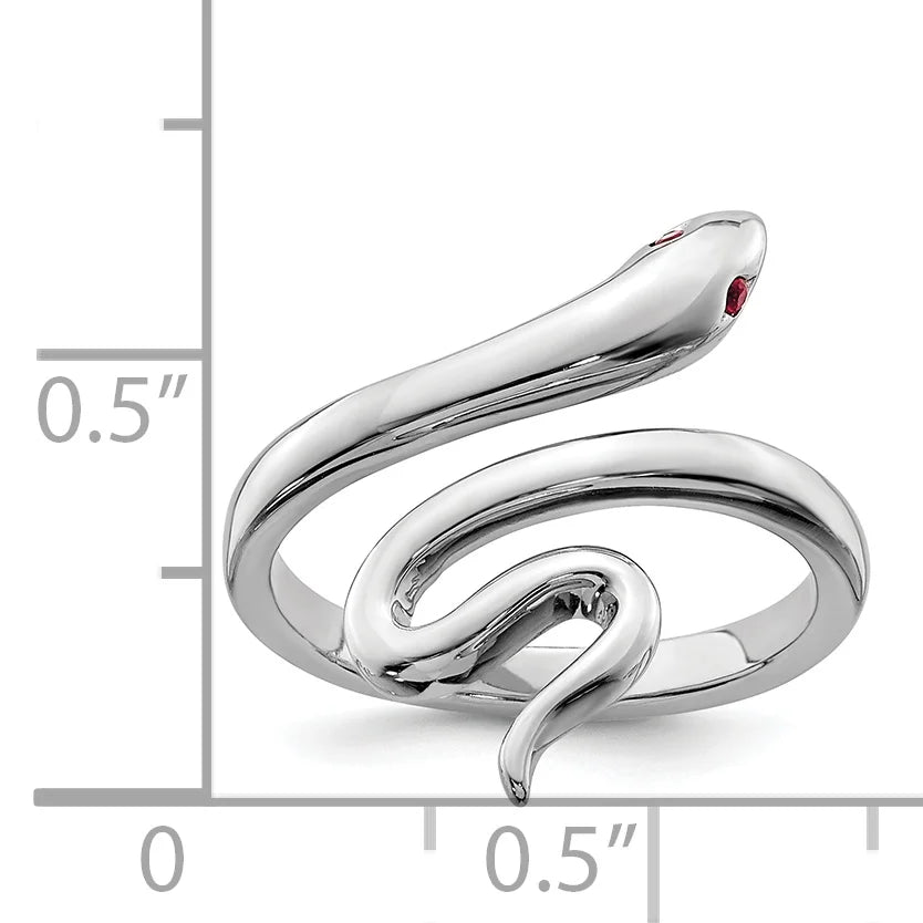 Sterling Silver Rhodium-plated Snake Toe Ring with Synthetic Ruby J646065