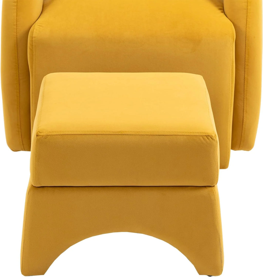 Yellow Velvet Accent Chair with Ottoman J26691