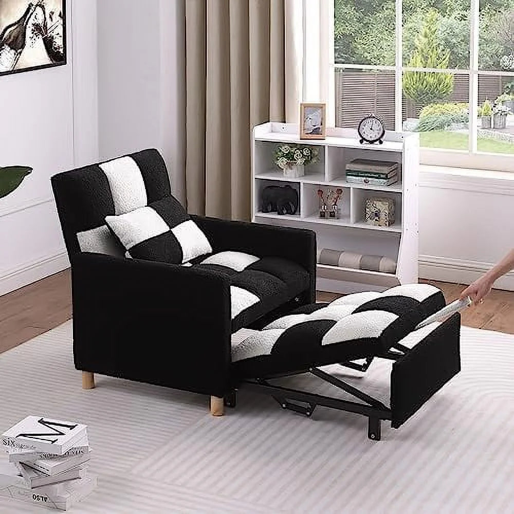 Convertible Chair Bed 3-in-1 Sleeper Sofa with Pillow Adjustable Backrest Teddy Fabric Z226