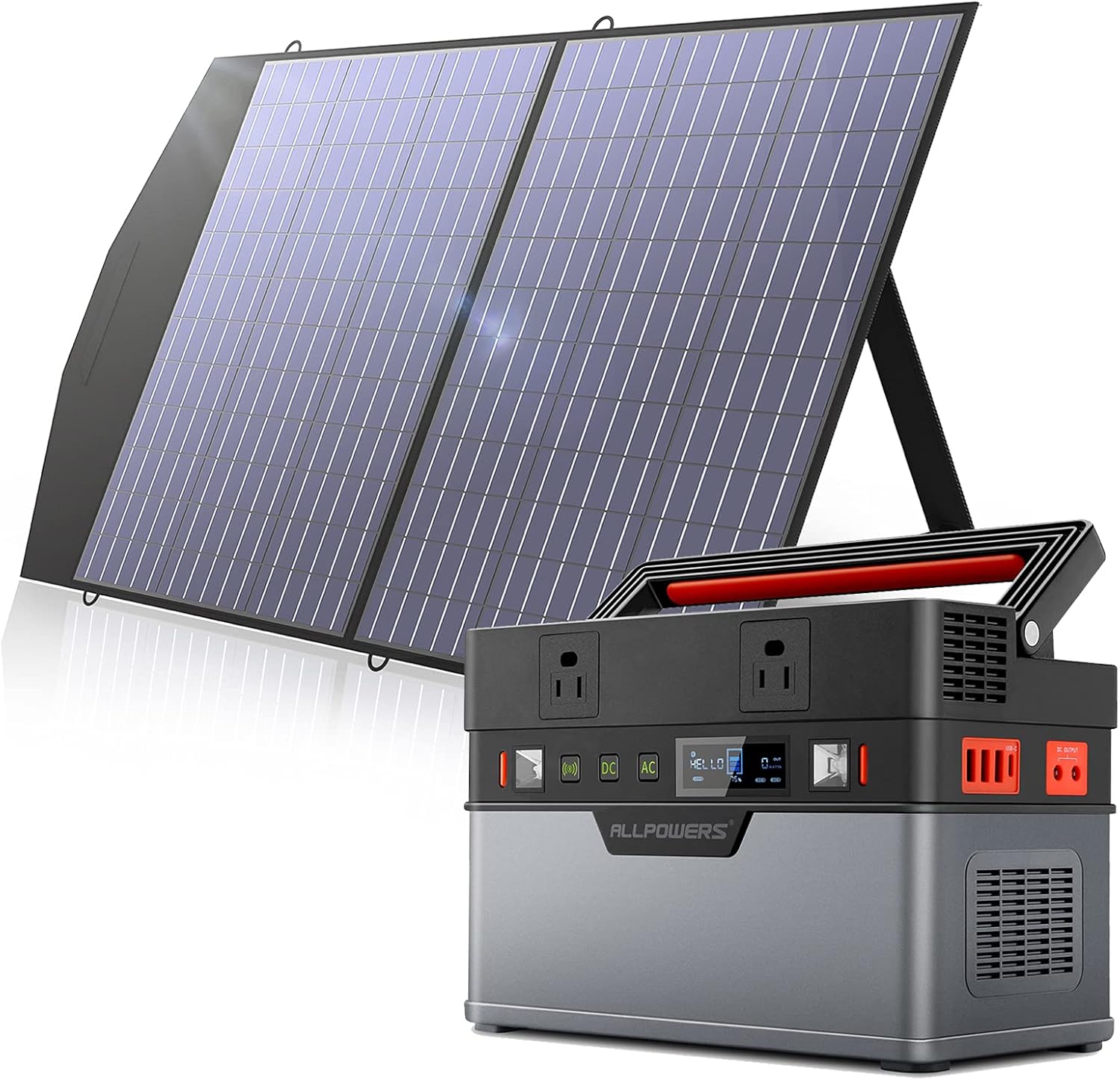 500W 606Wh 110V 164000mAh Portable Power Station with 100W Foldable Solar Panel X44176