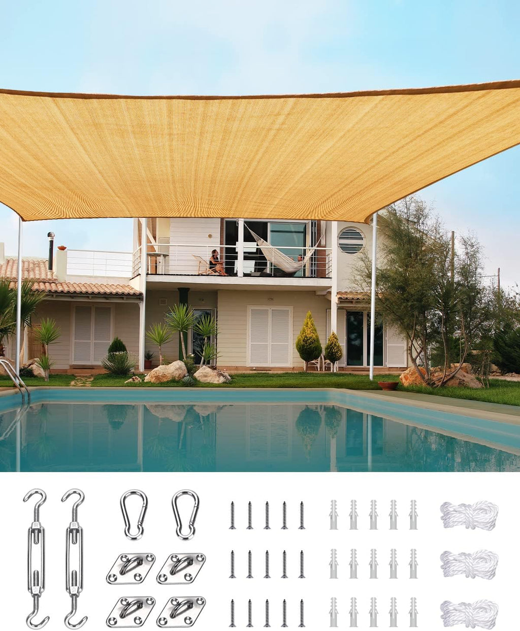 20X20FT 185G HDPE Square Sun Shade Sail Canopy (White) U4362