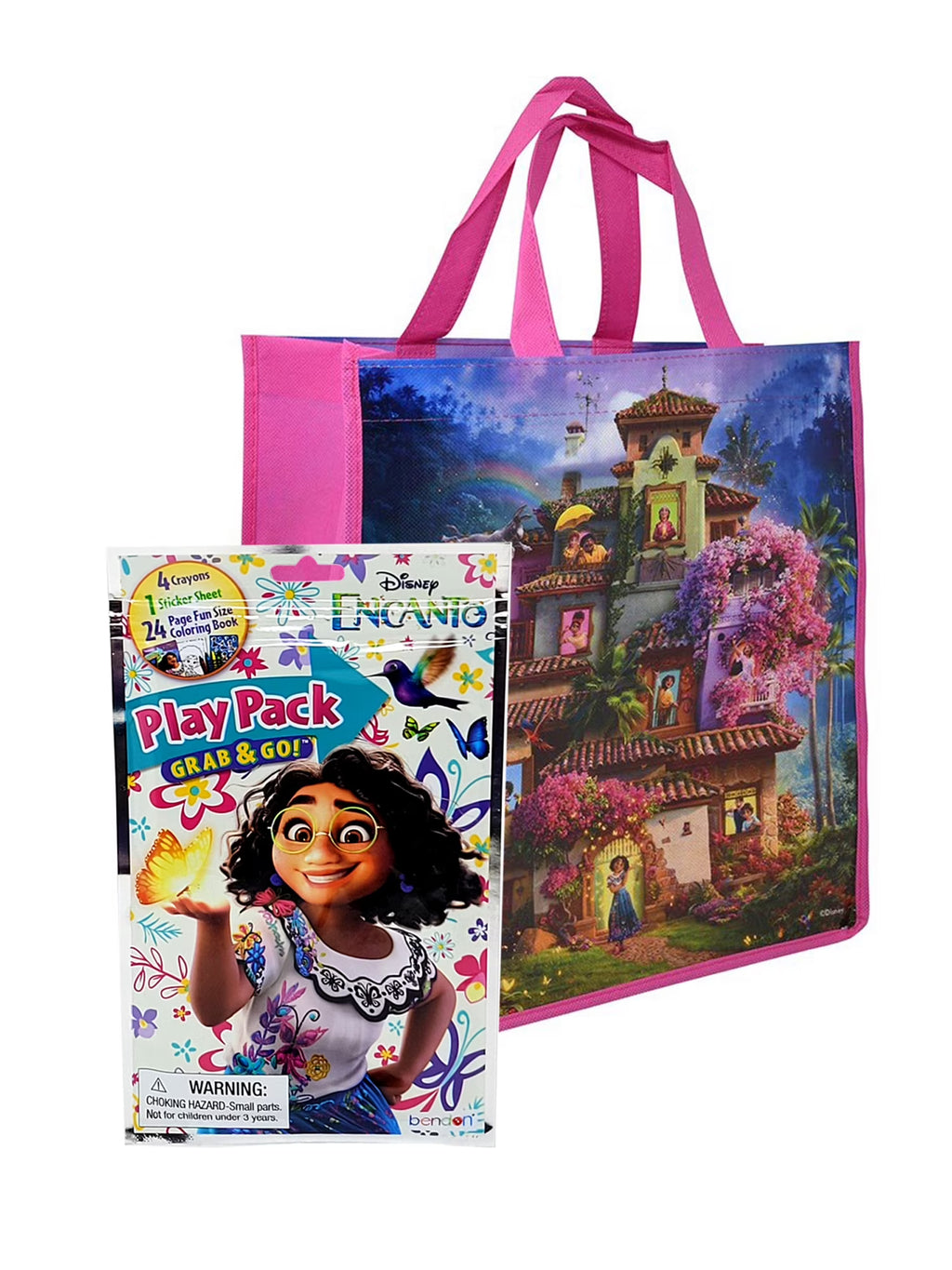 12" Purple Tote Bag with Disney Play Pack Stickers Crayons Set Q65090