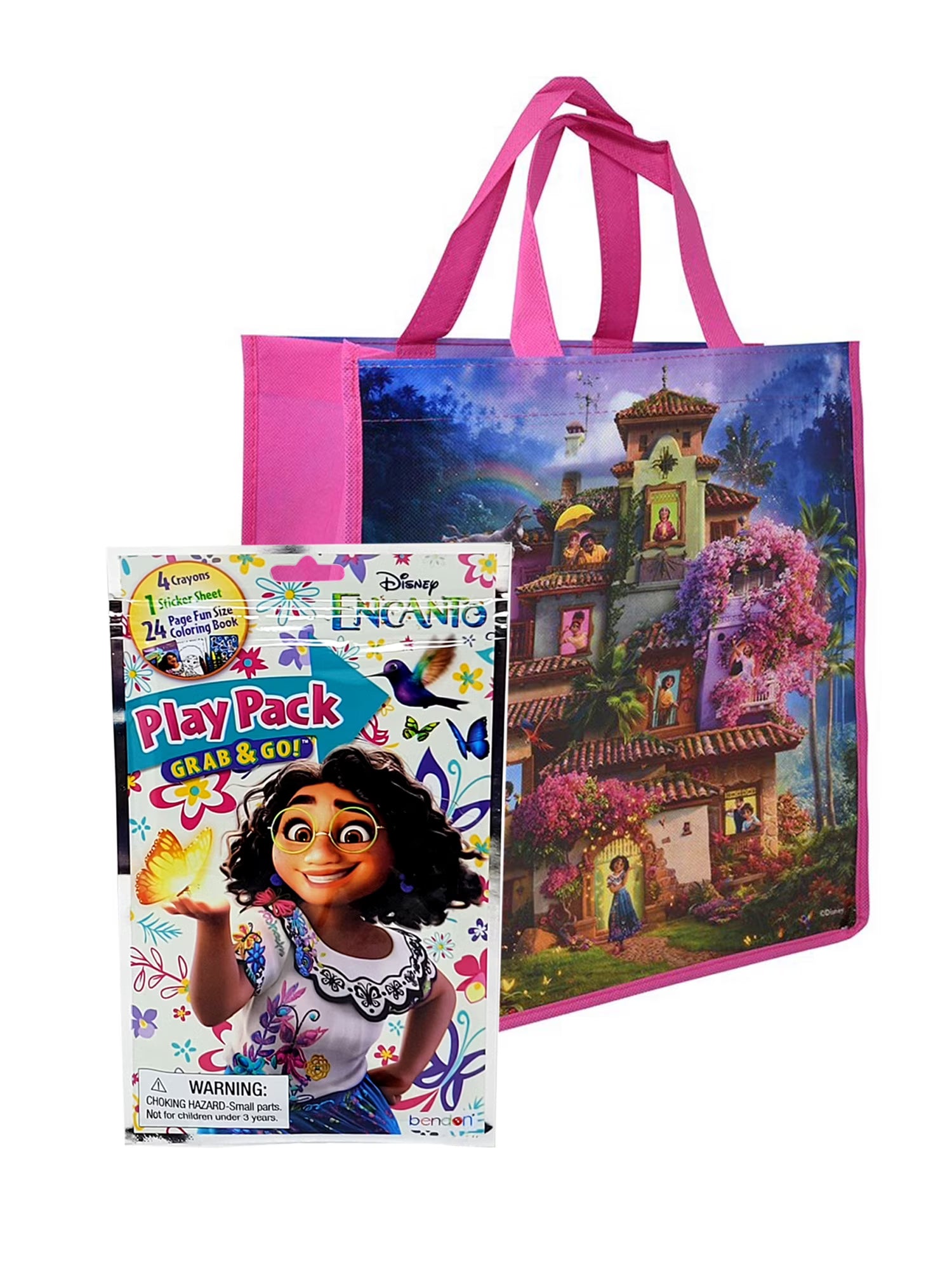 12" Purple Tote Bag with Disney Play Pack Stickers Crayons Set Q65090