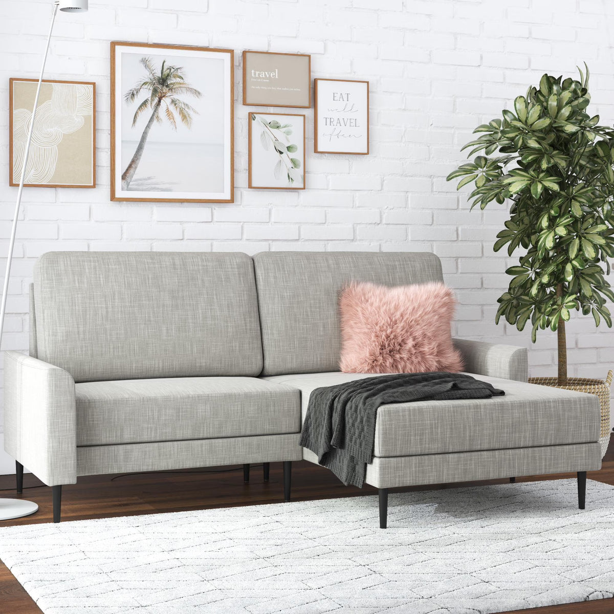 Light Gray Linen Upholstered Sectional Sofa B711765