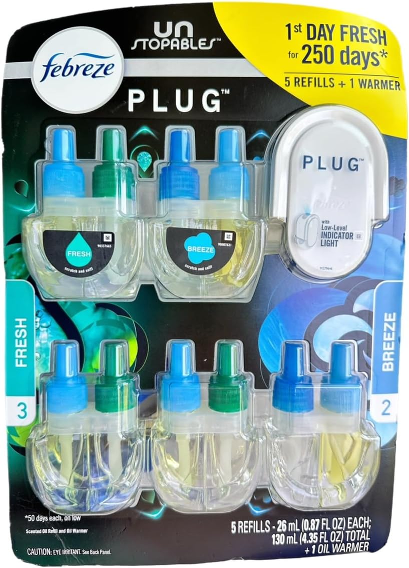 5 Pack refill plugin oil with Breeze & Fresh scented oil O325
