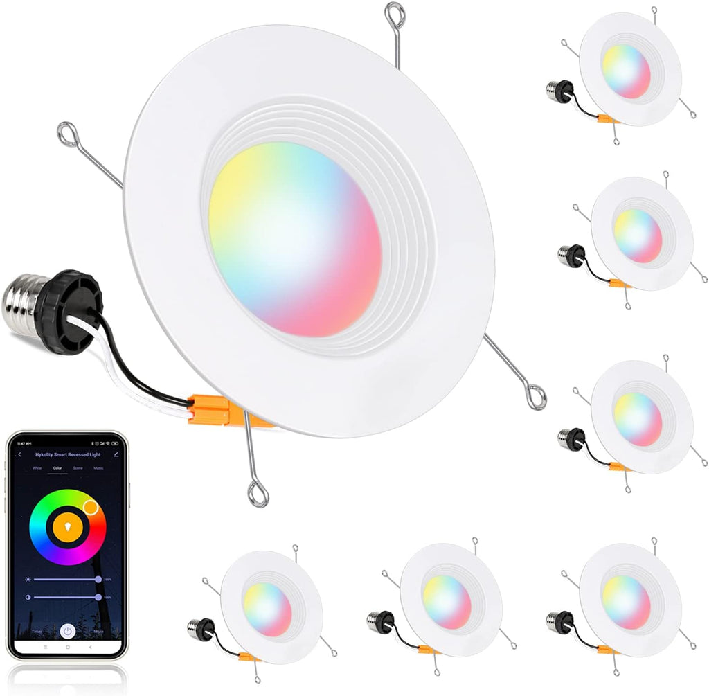 6 Pack Smart Wi-Fi LED Recessed Downlight with Baffle Trim I504668