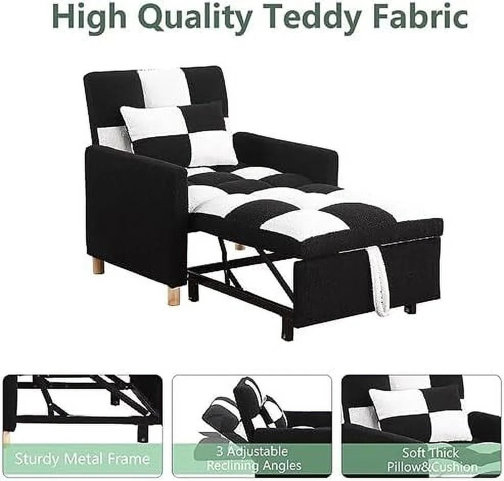 Convertible Chair Bed 3-in-1 Sleeper Sofa with Pillow Adjustable Backrest Teddy Fabric Z226