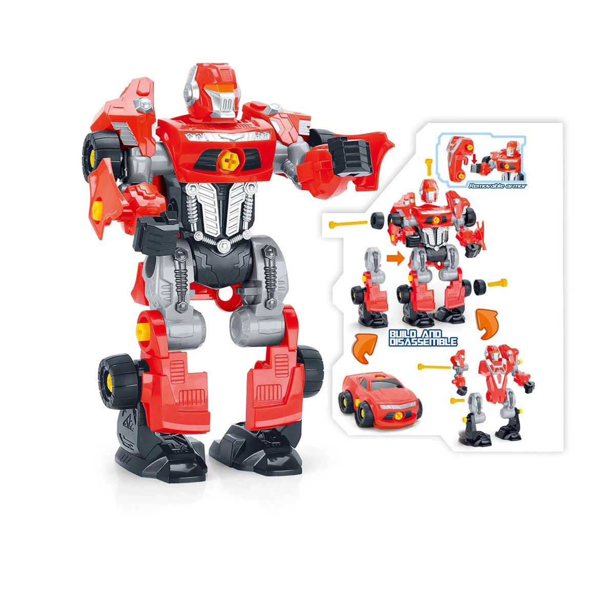 Red 3-In-1 Toy Robot Playset with 42 Pieces E350