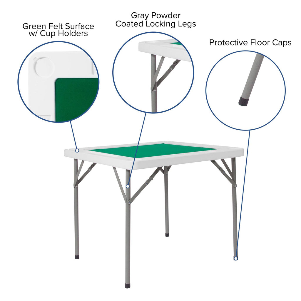 34.5x22 Square 4-Player Folding Card Game Table with Green Felt C120017