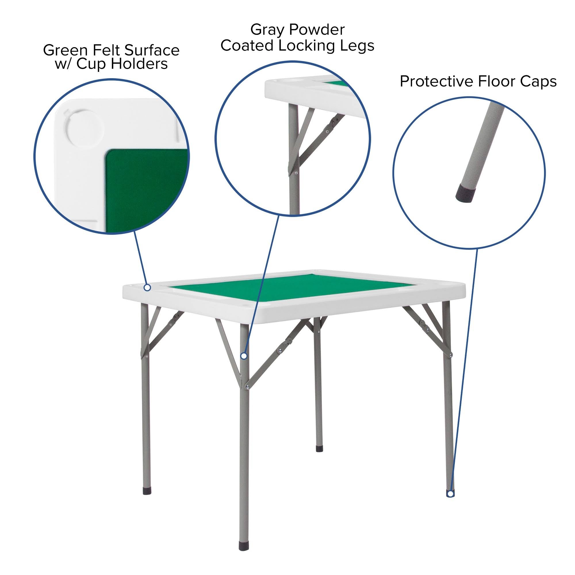 34.5x22 Square 4-Player Folding Card Game Table with Green Felt C120017