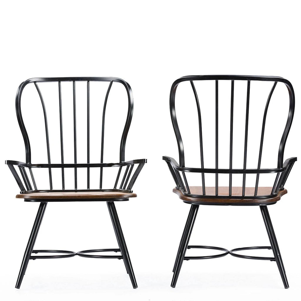 Set of 2 Wood and Metal Vintage Industrial Dining Arm Chair L328